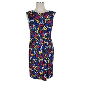 Anne Klein Dress Size 0X Floral Sleeveless Pullover Ruched Waist Stretch New